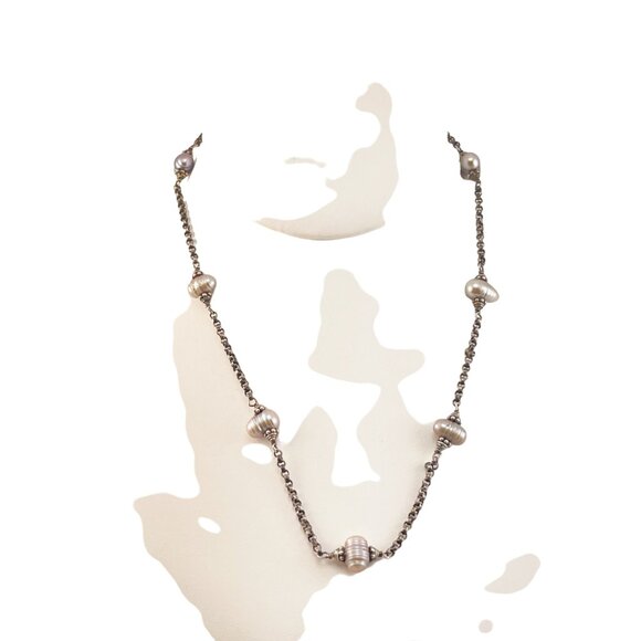 Elegant Sterling Silver Cultured Freshwater Pearl Necklace 16 inch Handcrafted - Picture 4 of 9